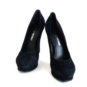 Pour La Victotoire Black Suede Women's Platform 5” Heel Pumps 7.5